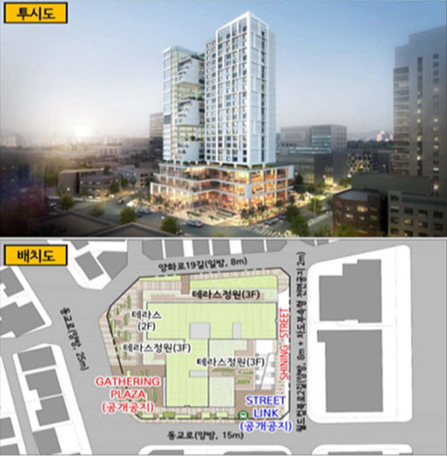서울시 도시계획위원회가 지하철 홍대입구역 인근에 건설하기로 결정한 총 546세대(공공임대 44세대 포함) 규모 공동주택 투시도.[서울시 제공]